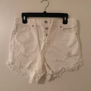 White distressed cutoff jean shorts